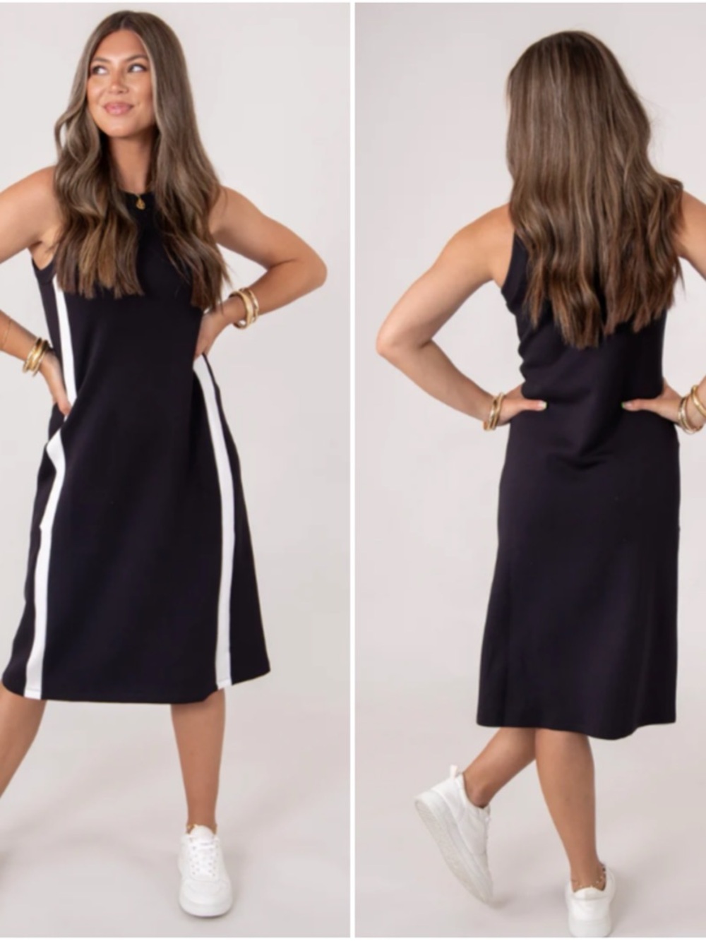 SPANX AirEssentials Side Stripe Tank Midi Dress Black Plus Size 1X Stretch